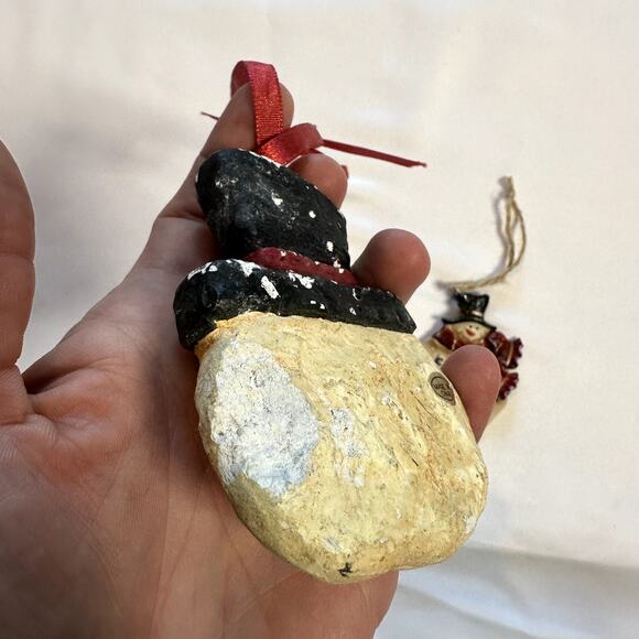 Primitive Farmhouse Christmas Bundle Of 2 Snowman Tree Ornaments - Picture 6 of 8